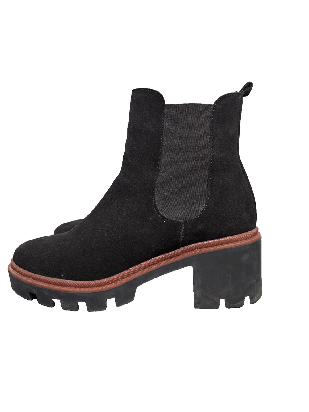 Antonio De Faria Chelsea Boots Womens 7.5 Suede Leather Lug Sole Black Minimal